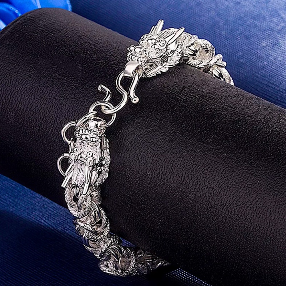 STERLING SILVER DRAGON BRACELET - Picture 2 of 7